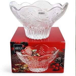 Vintage Mikasa Christmas Night Footed Glass Bowl 6” Original Box 1990s